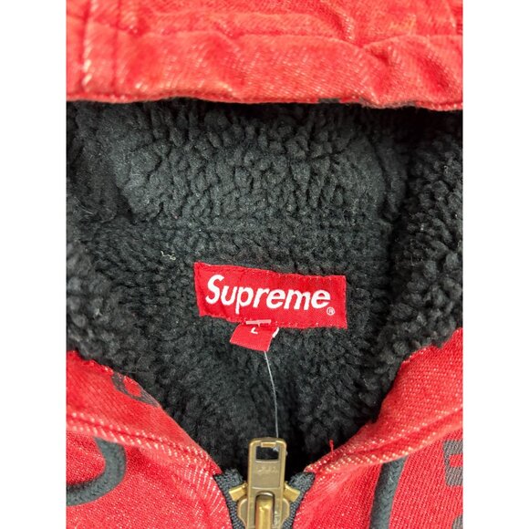 Supreme Eye of Horus Red Denim Work Streetwear Hype Hoodie Jacket - Picture 5 of 6